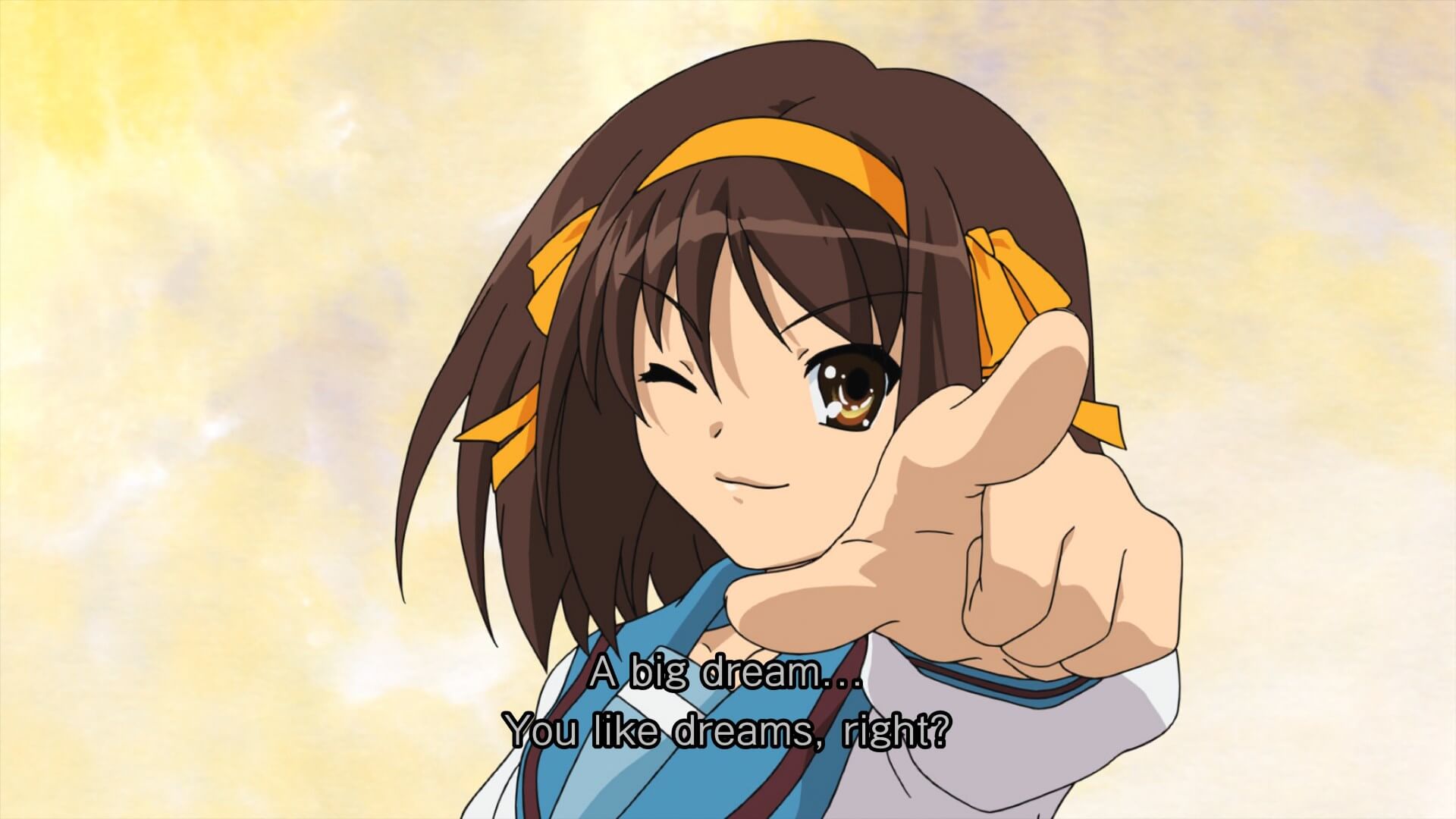 Haruhi twirls her finger. 'A big dream. You like dreams, right?'