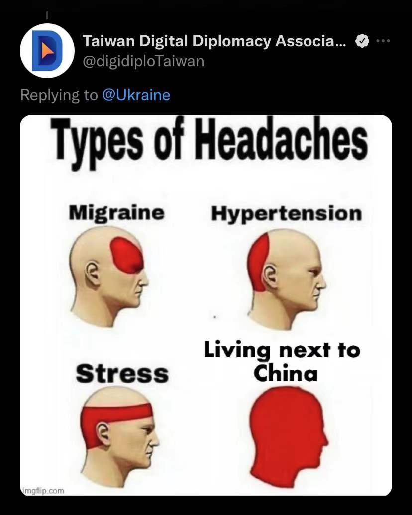 Taiwanese government account meme about China being a headache.